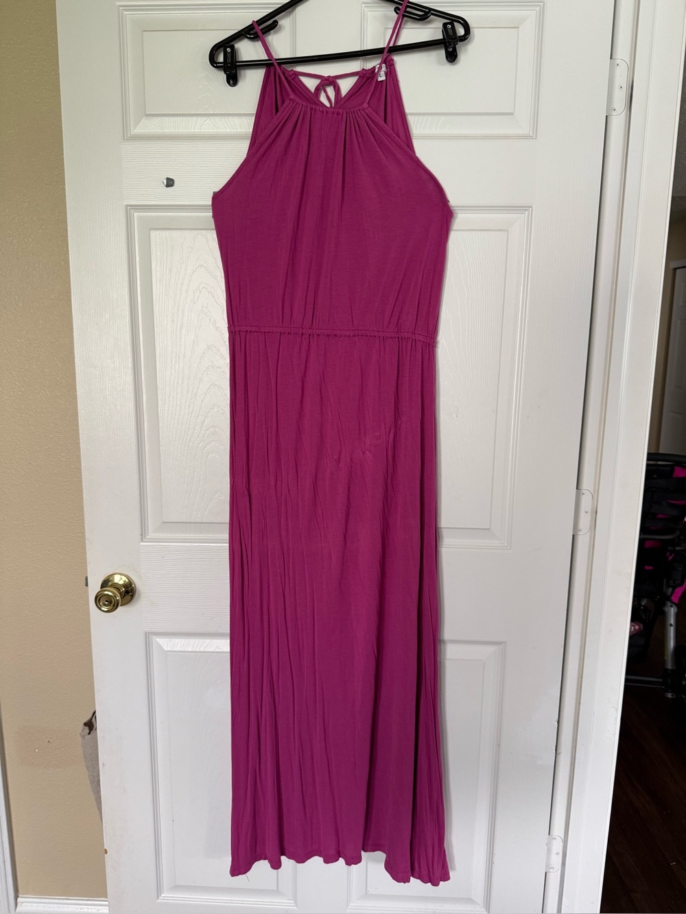 Sleeveless Halter Maxi Dress in Magenta
